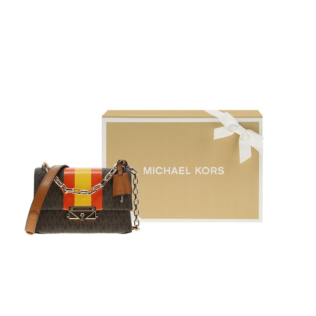 Michael Kors Mk Cece Classic Monogram Chain Commuter Fashion Striped Color Block Flap Leather Shoulder Crossbody Bag Mini Women bags 32F1G0EC0U-634