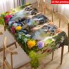 2D Flat Printing, 1pc, Cute Kitten Floral Print Tablecloth, Polyester Material, Featuring Three Tabby Kittens And Multicolor Floral Pattern, Embossed 