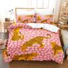 Kawaii Pink Leopard Pattern Three Piece Bedding Set - Luxury Comforter Set with Queen King Size Including household goods Anime