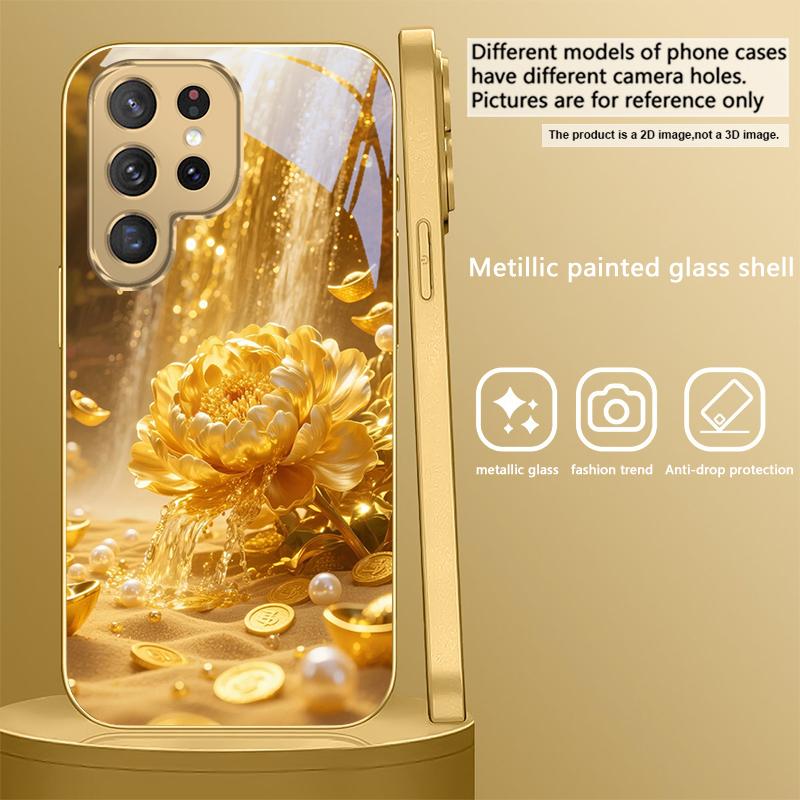 Золотой Цветок Пиона жемчуг Для Samsung Galaxy S26 S20 FE S21 S22 23 Plus S24 Ultra S25Ultra S21+ S22Plus Золотой стеклянный чехол для телефона