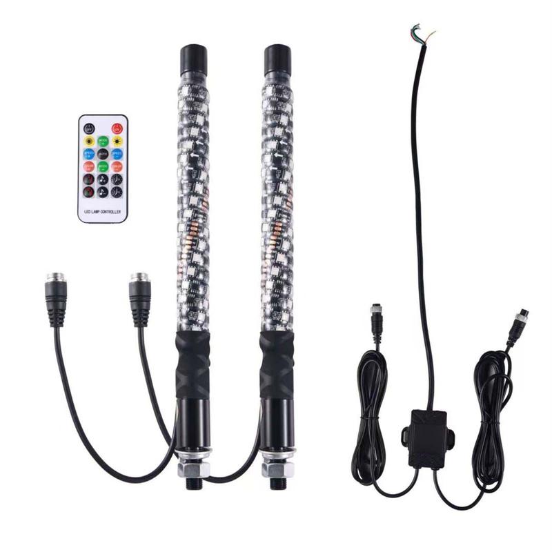 Universal RGB LED Whip Lights Flagpole Antenna Brake Light Waterproof Spiral Lamp Remote for Offroad Truck ATV UTV