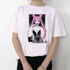 Футболка Sailor Moon 90s Funny T-Shirt Harajuku Clothes Tshirt Aesthetic Cat Anime Women Cute Female T