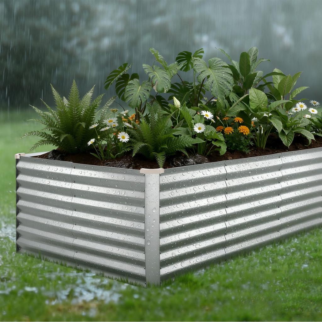 Galvanized Raised Garden Bed, 2400 x 1200 x 620 mm, Rectangular Metal Planter Box Kit Outdoor, Bottomless Elevated Planting Box with Gloves, Alu-Zinc,