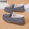 Winter Plush and Thickened Toe Shoes Cotton Shoes Fashionable Plaid Warm Lazy One-step Non-slip Fur Shoes