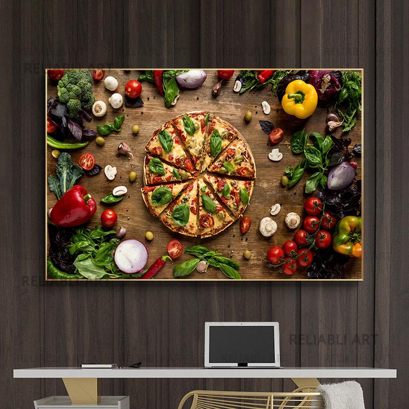 Вкусная пицца, картины на холсте, овощная пицца, итальянская настенная живопись, постеры с едой и принты для украшения кухни ресторана
