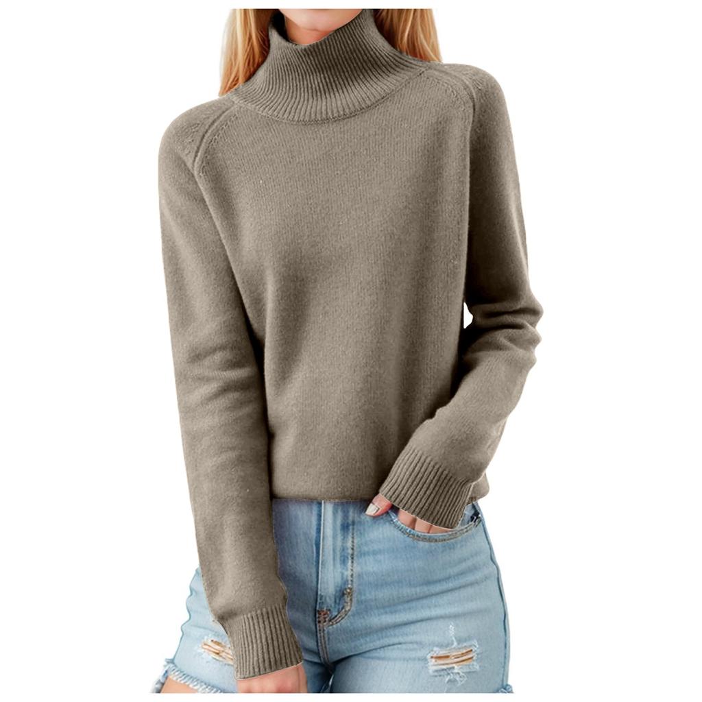 Women's Pullover Long Sleeve Knitted Casual Loose Plain Tops Stand-Up Collar Long Sleeve Winter Casual Sweatshirt Casual Turtleneck Sweater