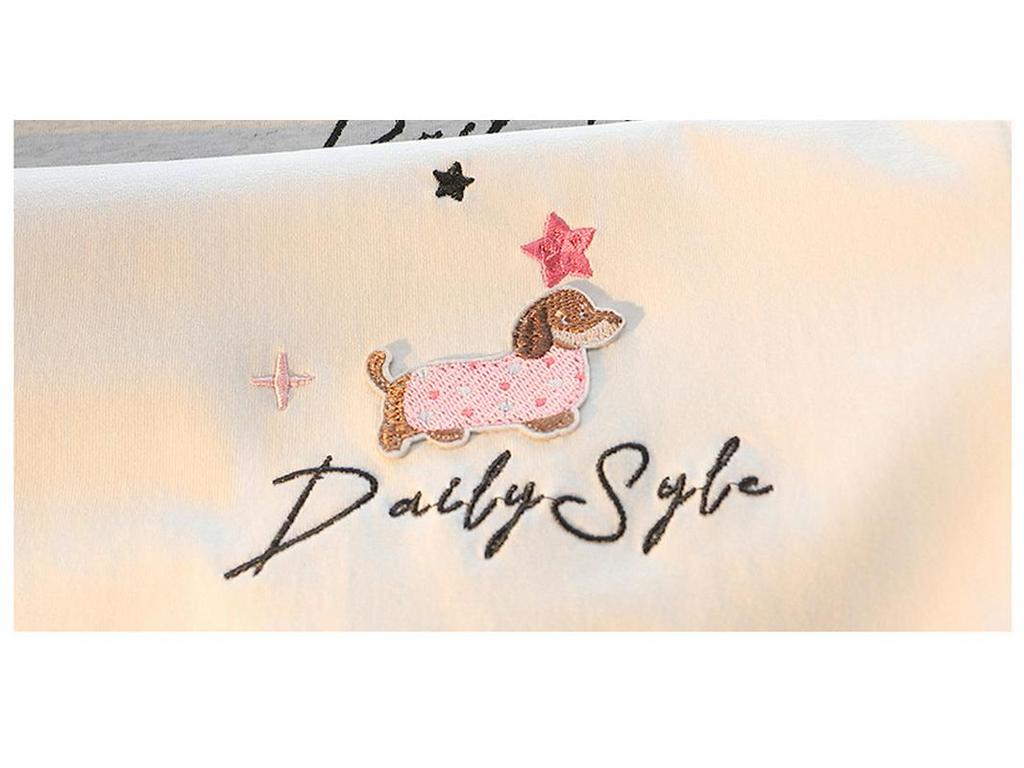 Американский шик Вышитая футболка из хлопка с коротким рукавом и щенком для женщин – Летний свободный крой Милый топ