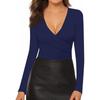 Женская и зимняя мода Тонкий V-образный вырез однотонный длинный рукав нижняя часть вниз рубашка свитшот топ