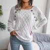 Women Warm Knitted Sweater Autumn Winter Casual Square Collar Studded Button Twist Knit Pullover Jumpers
