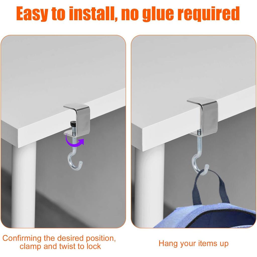 360°Rotatable Steel Table Hooks - Detachable Non-Destructive Installation for Office Desks School Purse Hook for Table