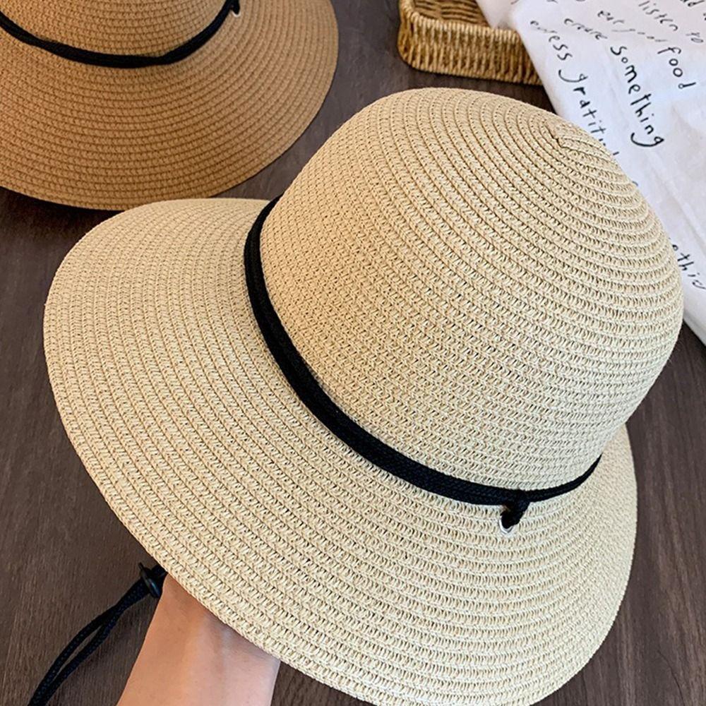 Wide Brim Straw Bucket Hat Summer Visor Cap American Women's Straw Hat Travel