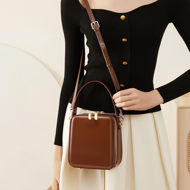 New Bag Women's Fashionable Leather Box Bag Light Luxury Crossbody Bag Hand Held Shoulder Bag