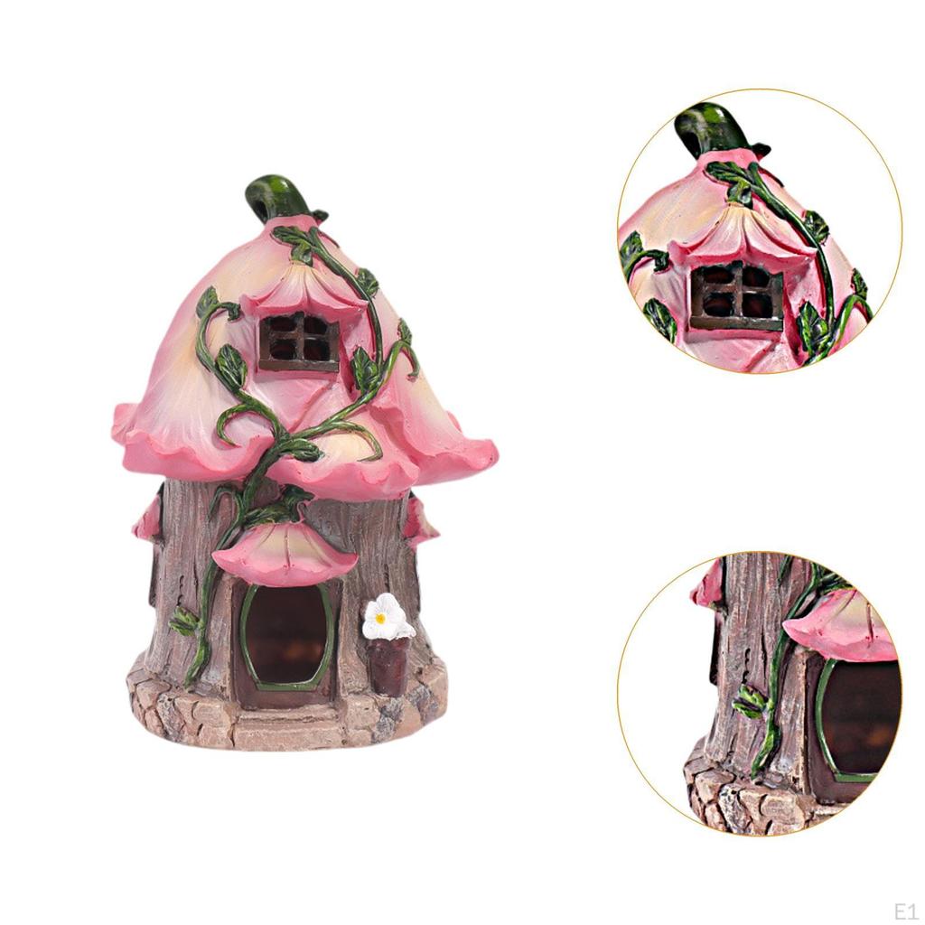 Fairy Garden Decor House Solar Gift, with Light, Resin Figurine,Fairy Statue for
