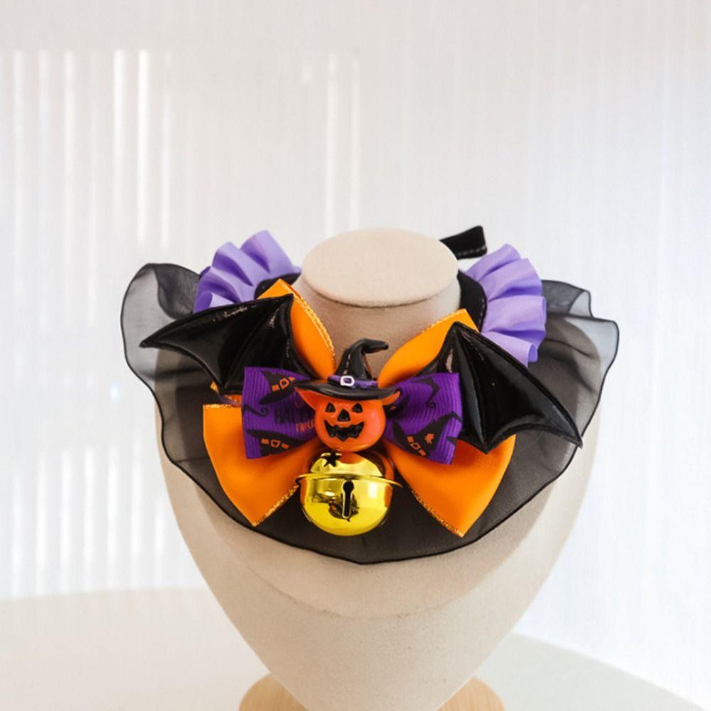 Adjustable Halloween Pet Collar With Bell Dog Pumpkin Collar Durable Pet Bow Tie For Dogs