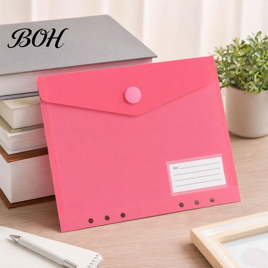 Multi-color Transparent File Bags Plastic Folder with Label Pocket, Hook And Loop Closure Clear Curved Flip Cover Poly Envelope Document Folder,