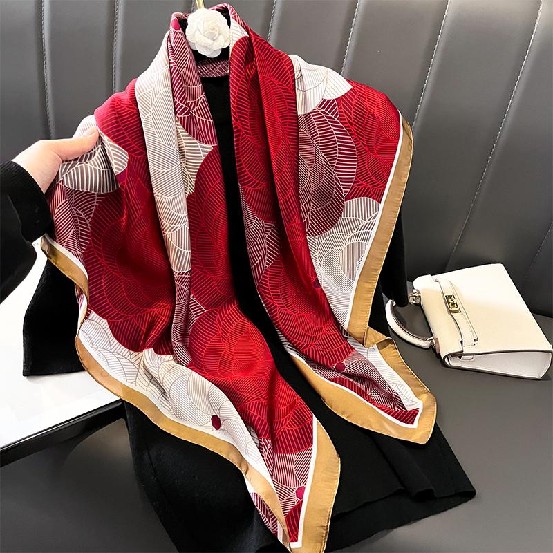Print Satin Silk Square Scarf Hijab Women Bandana 90CM Headscarves Neckerchief Ladies Muffler Shawl Wrap Foulard Headband