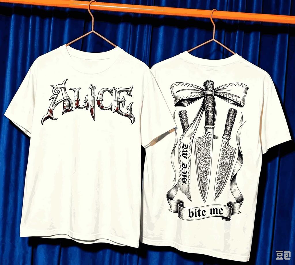 Alice Madness Print Unisex T Shirt, Soft Breathable Loose Cotton Streetwear Summer Short Sleeve Women And Men T-shirt