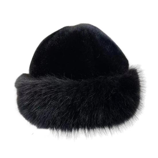 Women Winter Hat Thick Plush Faux Fur Heat Retention Windproof Mongolia Style Bucket Hat Solid Color Outdoor Cycling Skiing Panama Cap