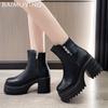 Платформа Женские Ботильоны Кристалл Кожа Высокий Каблук Модная Обувь Дизайнерские Мотоциклетные Ботинки Тренд 2025 Массивные Туфли Botas Mujer
