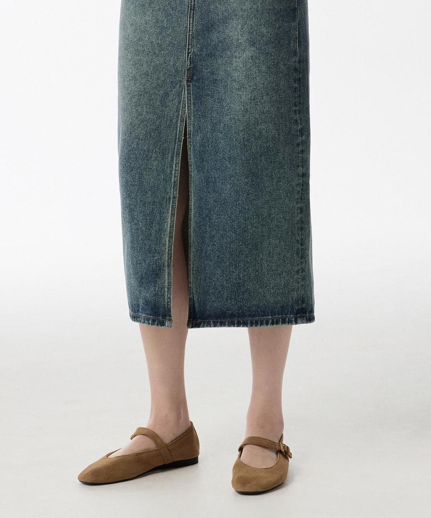 Musinsa Standard Woman Women'S Front Slit Denim Long Skirt [Rusty Blue]