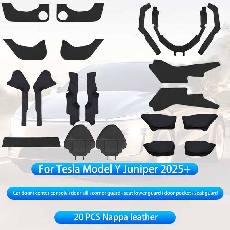 Для Tesla Model Y Juniper 2025+ Панель боковой части центральной консоли Защитная накладка от пинков Кожаная наклейка Накладка на ноги Автоаксессуары