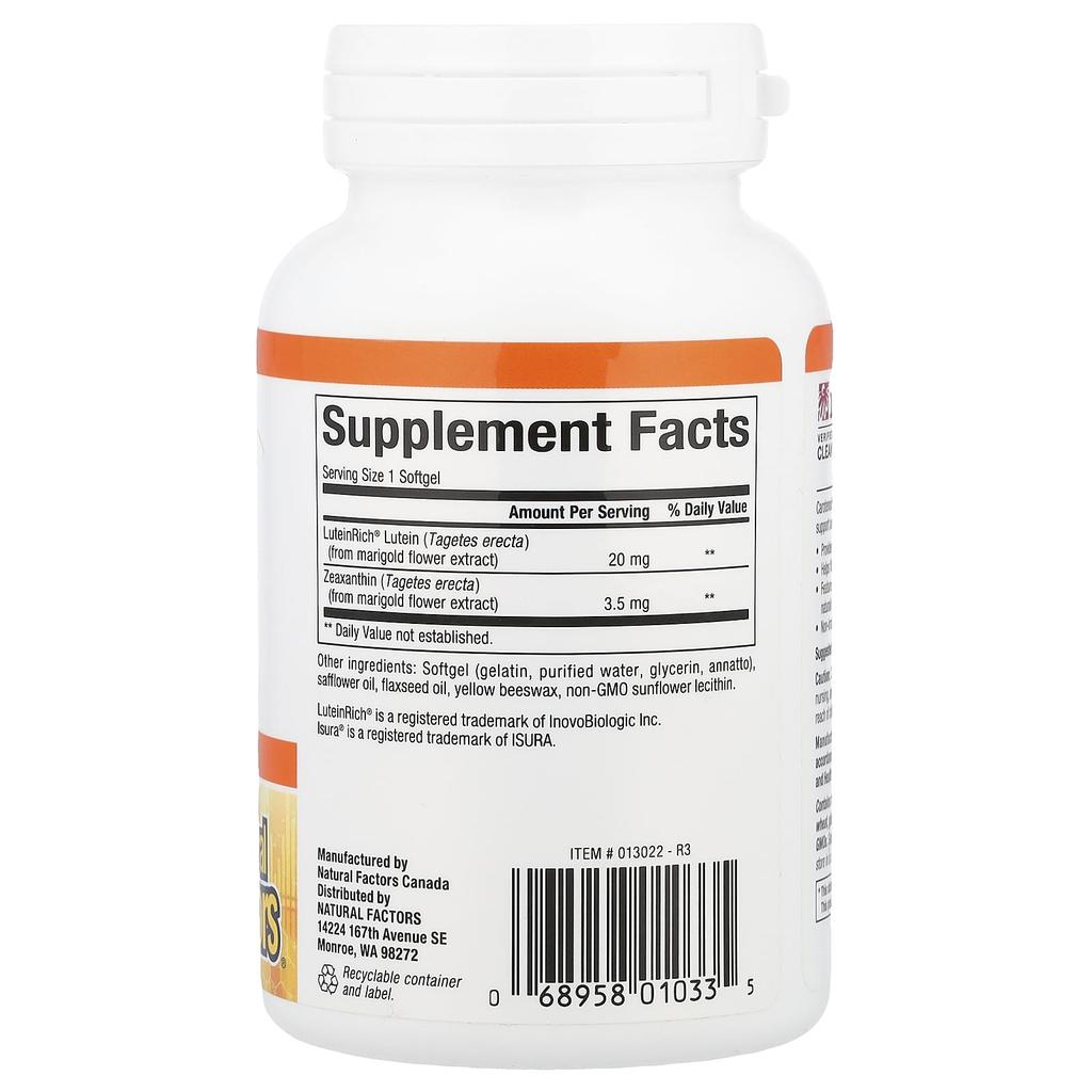 Natural Factors Lutein and Zeaxanthin, 120 Softgels
