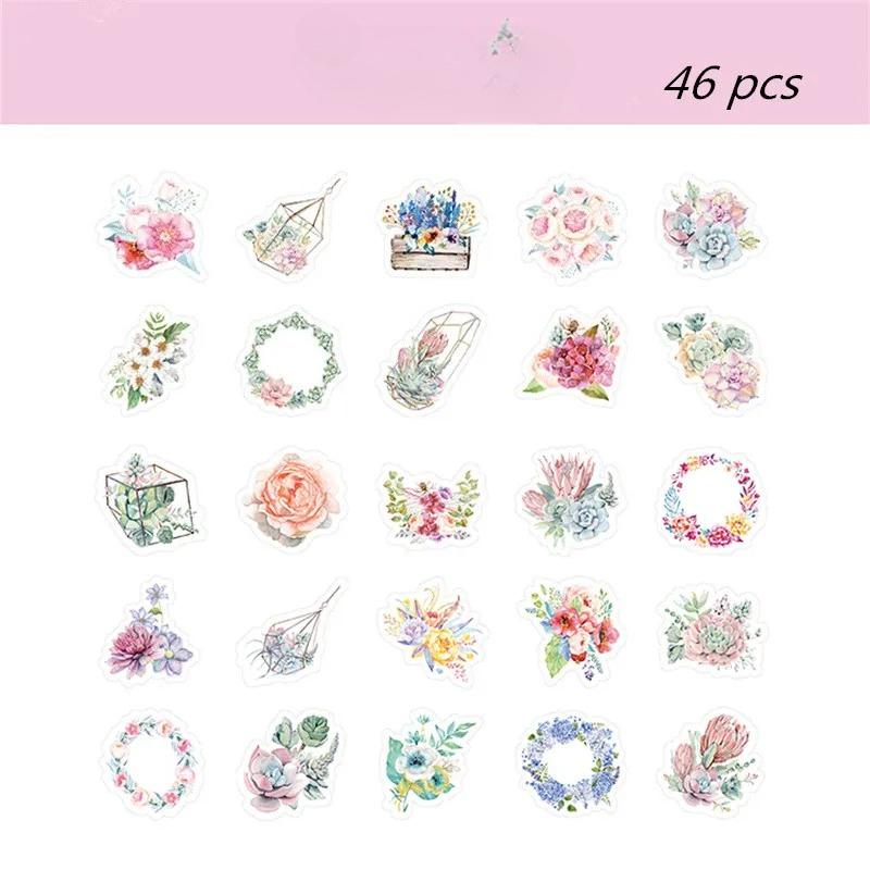 46 шт./уп. Каваи Японский Декорасьон Наклейки Цветы Скрапбукинг Хлопья Журнал Милый Дневник Канцелярские товары Школьные принадлежности