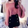 QICED Popularity Sexy Loose Simple Charm Off-the-shoulder Line Collar Mink Fluffy Clothes