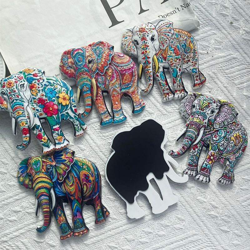 Милый слон Богемный узор Рельефный магнит из смолы Традиционный дизайн Стерео рельеф Для холодильника Сувенир из путешествия Магнитный