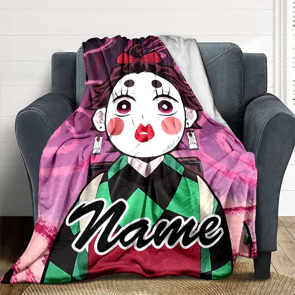 Customizable Demon Slayer6 Throw Blanket – Personalized Name, All-Season Cozy Snug Blanket, Machine Washable, Personalized Blanket