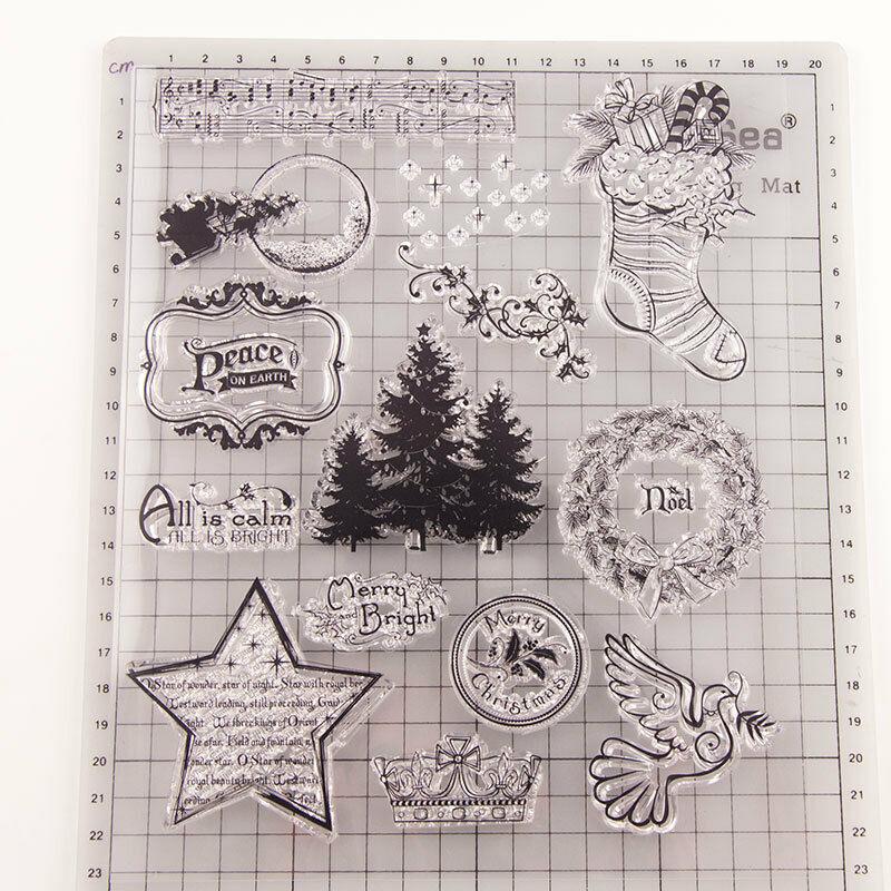Merry Christmas Transparent Silicone Clear Stamps for Seal DIY Scrapbooking Album Paper Card Stamp Tree Garland Socks