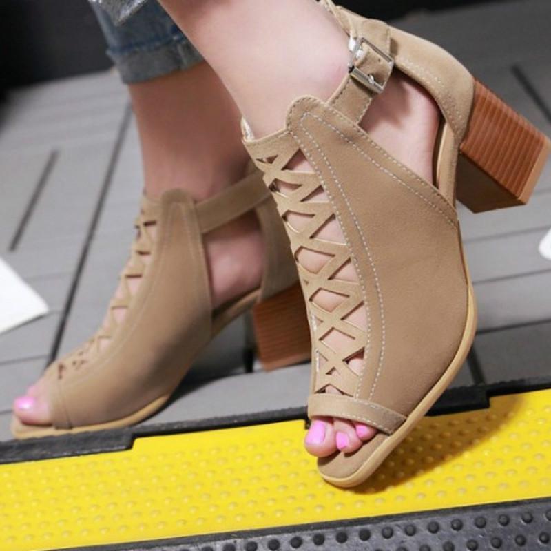 Женские туфли Rome One Ring Buckle Shoes Сандалии больших размеров на толстом каблуке Сандалии с вышитыми кисточками Офисные сандалии