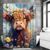 Cow Shower Curtain with 12 Hooks Rustic Country Farmhouse Animal Vintage Wildflower Petal Brown Polyester Waterproof Fabric Gues