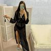 Sexy See Through Long Sleeve Mesh Bikini Cover-ups White Tunic Women Beachwear Bathing Suit Cover Up Summer Beach Dress D12
