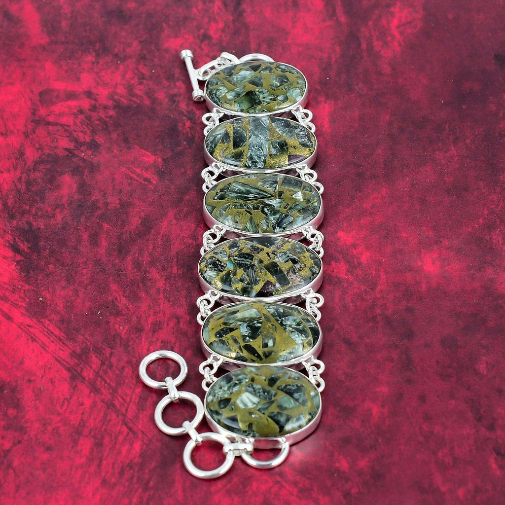 Copper Seraphinite Gemstone Jewelry, 925 Solid Sterling Silver Necklace & Bracelet Jewelry Set, Handmade Chain Jewelry Set Gift For Girl