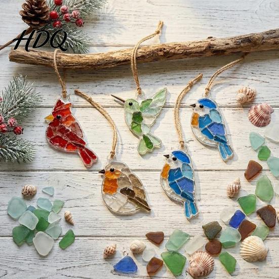 Holiday Window Decorations 5Pcs Acrylic Suncatcher Hangings Sea Glass Collage Kit