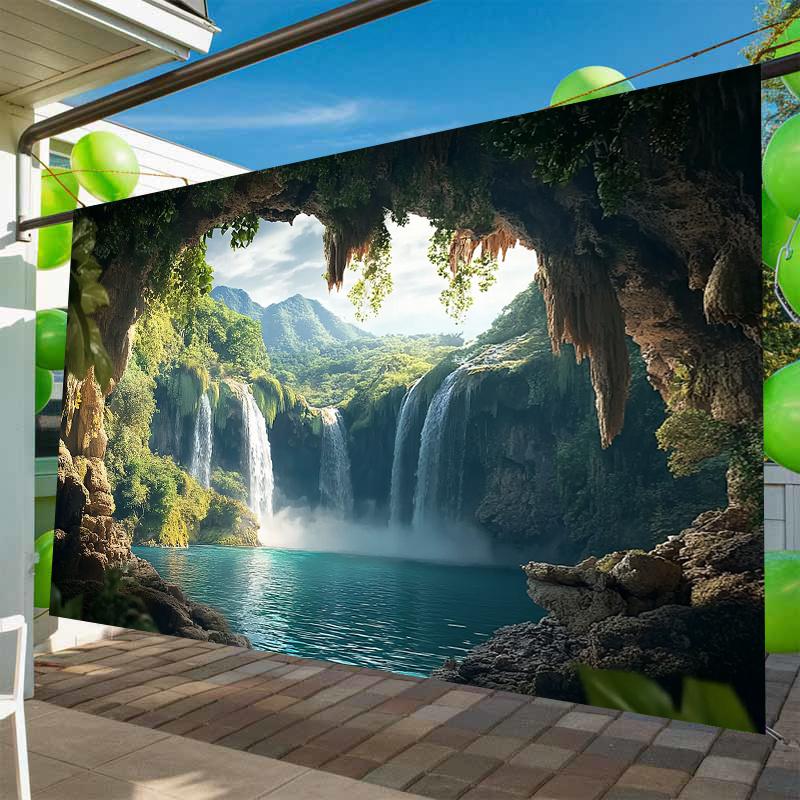 [Hang a banner] 1 pack. Tropical forest and waterfall background decorative backdrop for photography props