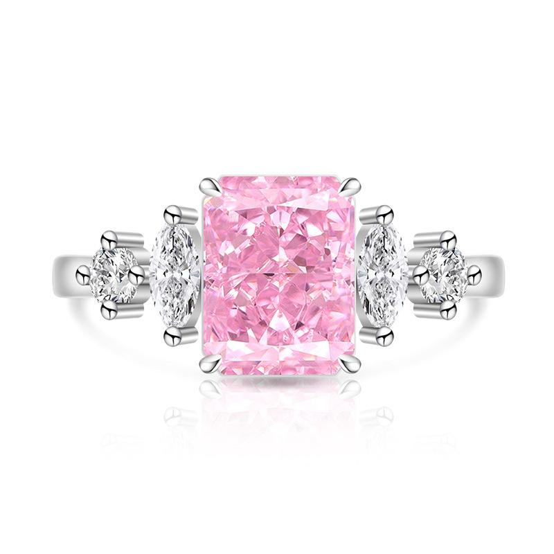 925 Sterling Silver Ice Flower Cut Luxury Square Color Gem Ring Gold Plated Super Sparkly High Carbon Diamond Band Women Jewelry