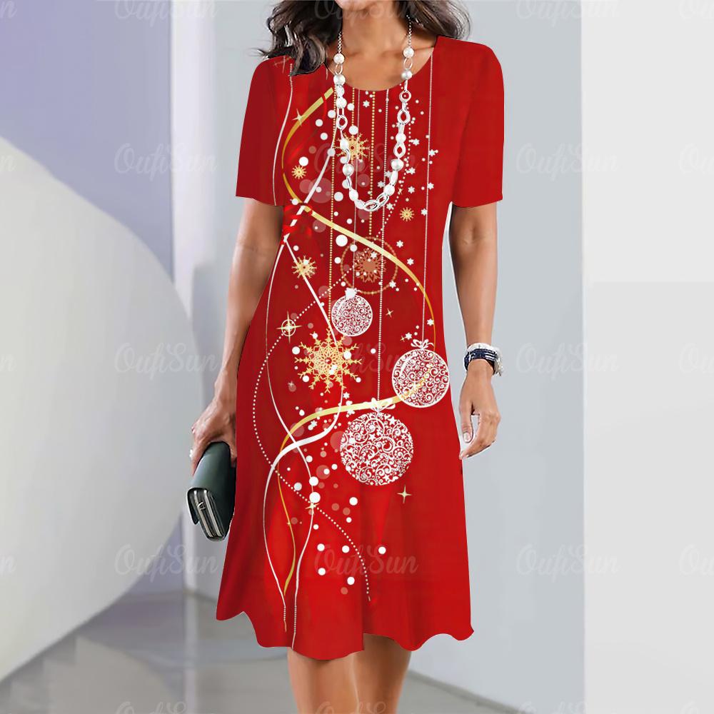 Nuevos Vestidos de Mujer Vestidos Vintage Navidad Starlight Impreso Повседневное Manga Corta 2023 Moda Mujeres Плюс Размер Ropa Y2K