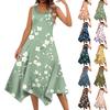 Women's Summer Fashion Round Neck Sleeveless Floral Print Irregular Hem Midi Dresses