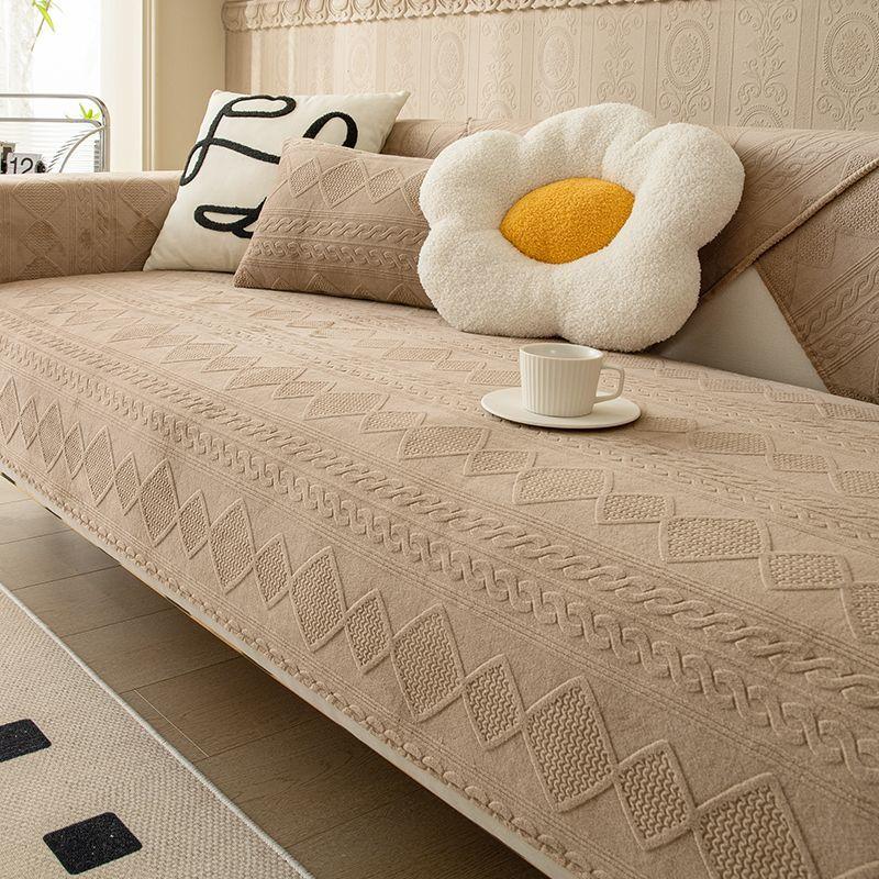 Сплошной цвет диванный коврик-полотенце Толстый плюшевый чехол для дивана Высокое качество Нескользящая подушка для дивана L-образный чехол для дивана Украшение гостиной