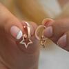 Rose Silver Single Star Dangle Hoop Earrings