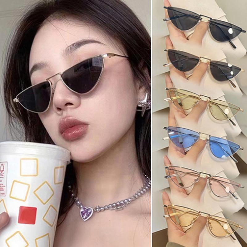 Vintage Korean Cat Eye Small Frame Sunglasses For Women Men Metal Fashion Multicolour Eyeglasses Outdoor UV Protection Shades Sunglasses