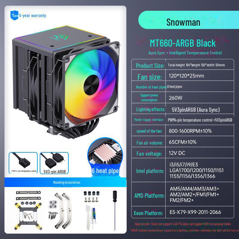 Кулер для процессора SNOWMAN Bingman MT880 Dual Tower с 8 тепловыми трубками для платформ X99, 1700, AM4 и AM5