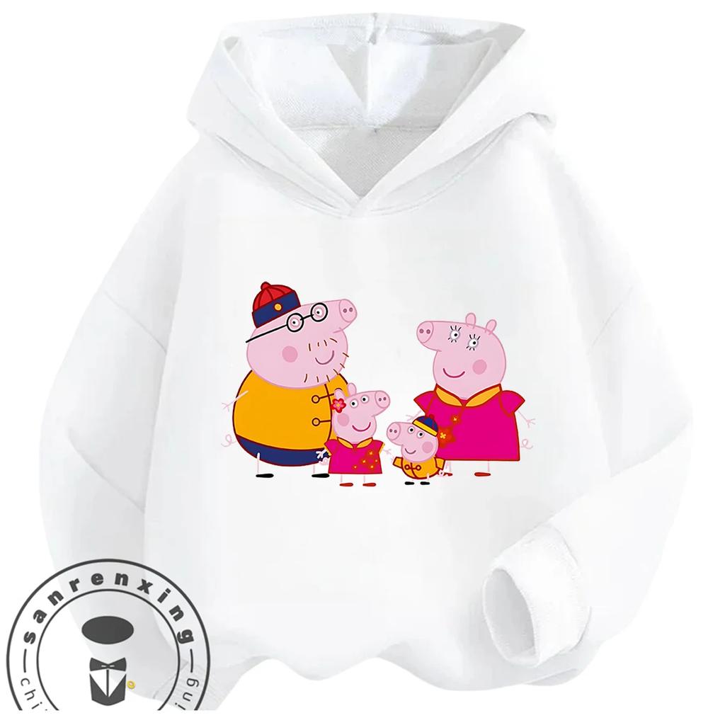Daily Casual Hooded Top Cute Cartoon Print Winter Trendy Youth Wear Peppa Pig Boys Girls 3 14