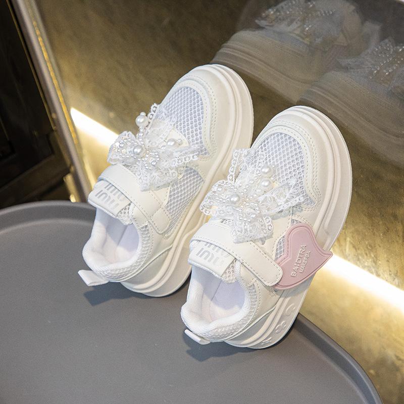 Детская спортивная обувь с перламутровым бантом, противоскользящая, износостойкая, дышащая, новая повседневная обувь для девочек на открытом воздухе