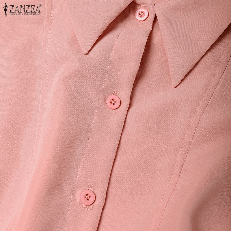 ZANZEA Женское повседневное платье с отложным воротником, свободное, с длинным рукавом, весенне-осеннее