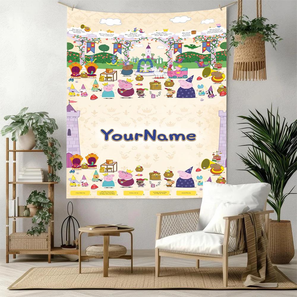 Peppa Pig Custom Your Name Wall Decor Tapestry Art For Pet Memorial Birthdaywedding Party Backdrop Family Gift