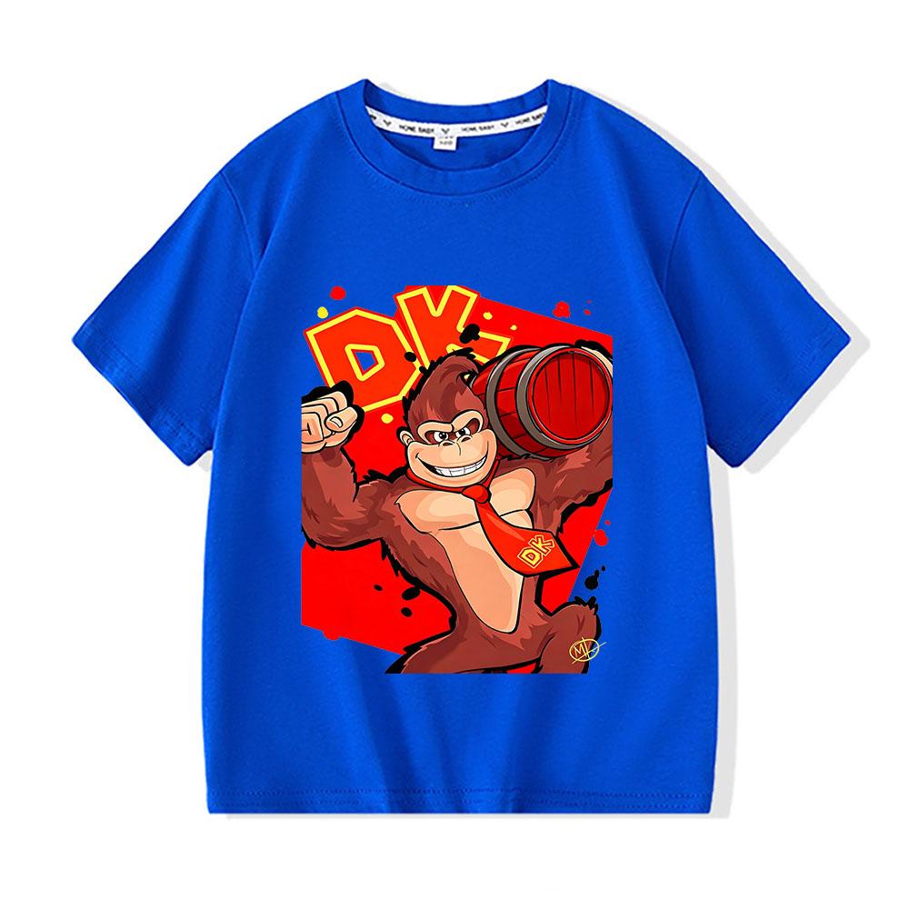 Donkey Kong Bananza 100% Cotton Children's T-shirt Cartoon Print Tees 2-12Y Cool Boys Girls Short Sleeve O-neck Kids Tops Summer