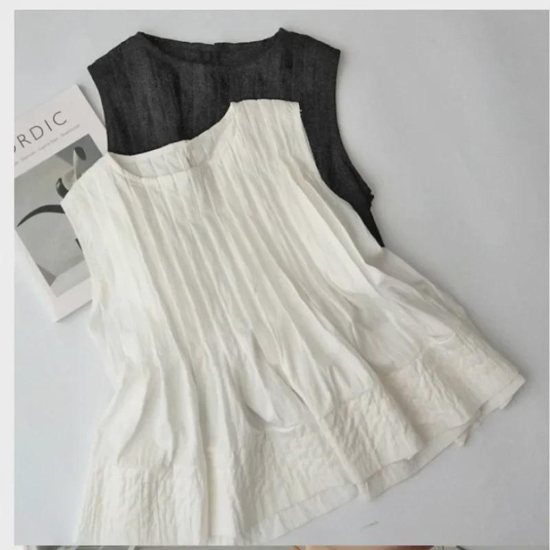 Solid Color Sleeveless Babydoll Top + Pleated Pants Skirt Two-Piece Set